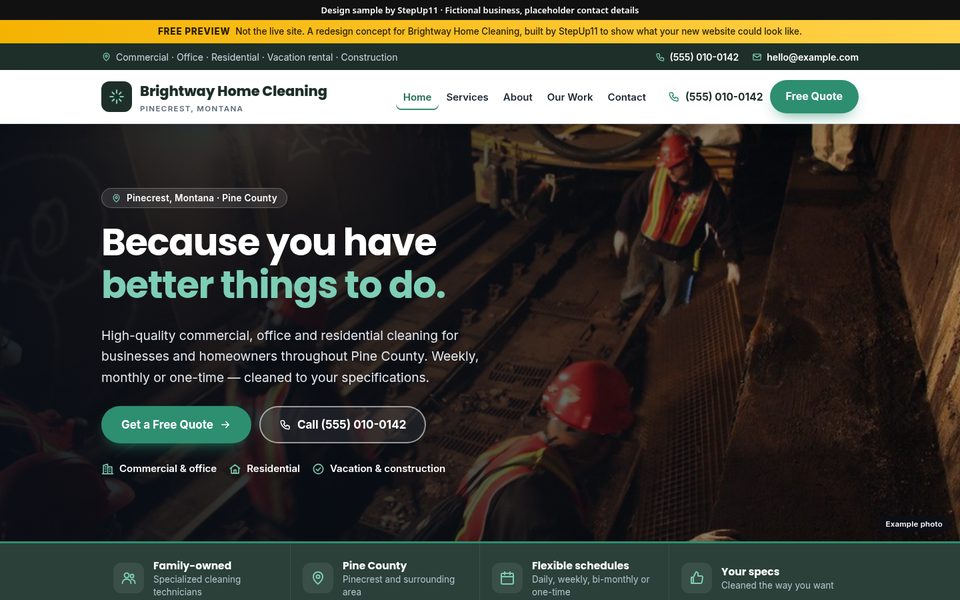 Desktop view of the Brightway Home Cleaning sample site