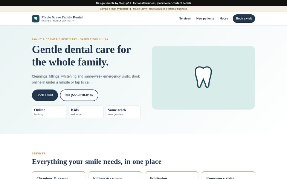 Desktop view of the Maple Grove Family Dental sample site