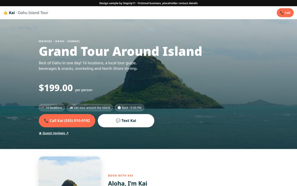 Desktop view of the Island Circle Tours sample site